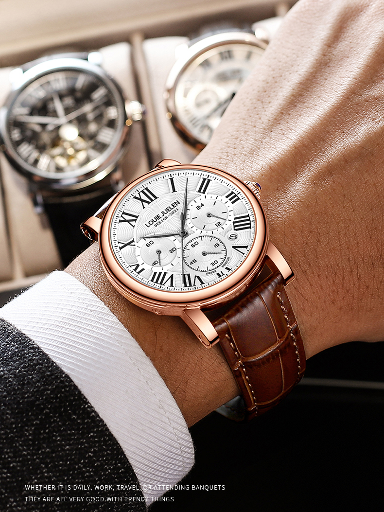 Montres-bracelets à quartz en cuir pour hommes, montre chronographe, étanche, décontracté, affaires, mode, haute qualité, 2023 montres hommes AI0001 – Image 5