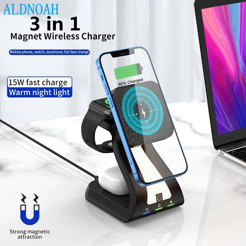 15W Wireless Charging Dock Station 3 in 1 Chargers Stand for iPhone 13 12 Pro Max Mini Apple Watch 7 6 SE 5 4 3 Airpods 2 3 Pro AI0001