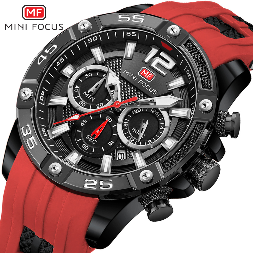 MINI FOCUS-Montres à quartz étanches pour hommes, 0349G, mode extérieure, montre-bracelet, date, chronographe, affichage analogique, bracelet en silicone, horloge AI0001