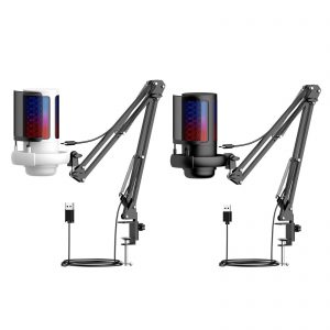 Microphone de jeu USB avec suppression du bruit, éclairage RVB, podcast à bras frontal, PC Streaming AI0001