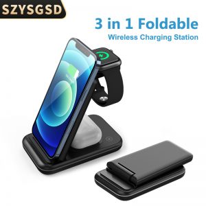Station de charge sans fil 3 en 1 pour iPhone 13 12 11 Apple Watch, support de charge rapide pour Airpods Pro iWatch 7 6 SE avec éclairage AI0001