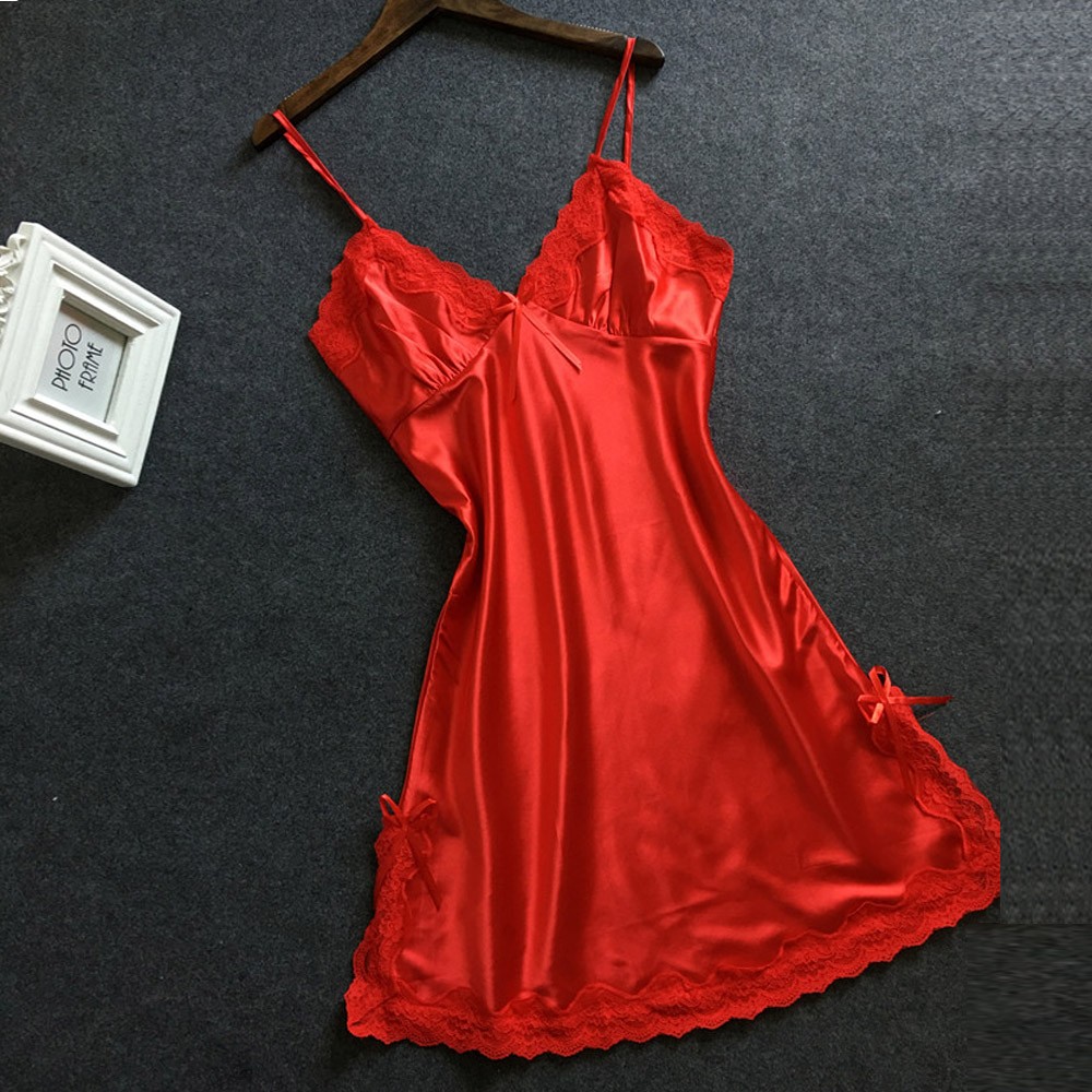 Chemise de nuit sexy en satin avec nœud papillon pour femme, sous-vêtements en dentelle, robe de nuit charmante pour la maison, pyjama sexy, lingerie avec panneau en dentelle, peignoir AI0001 – Image 5