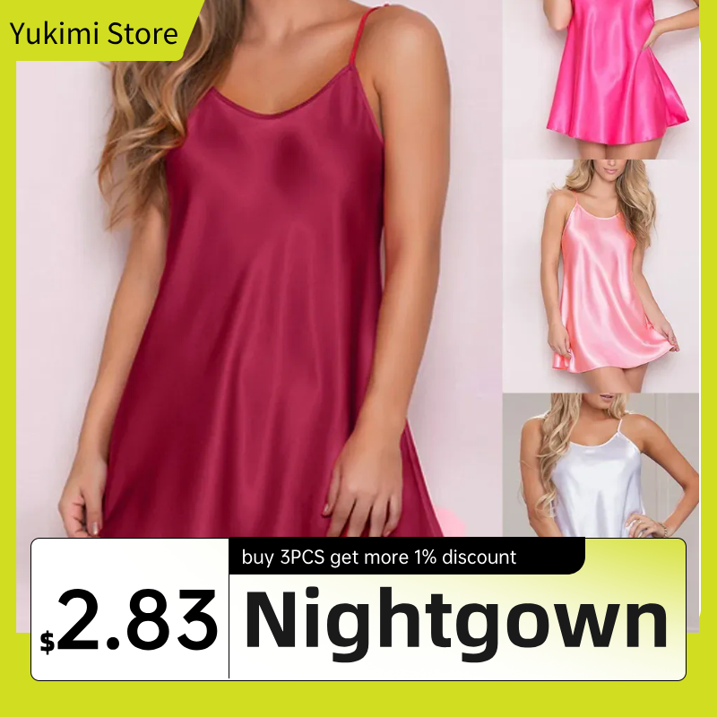 Chemise de nuit en satin pour femme, lingerie sexy, bretelles spaghetti, solide, document, maison, confort, vêtements de nuit doux, pyjama AI0001
