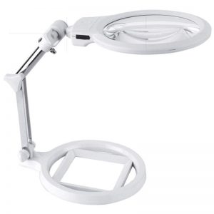 Lampe de bureau pliable Loupe éclairée, échelle 5X 2.5X Loupe de table avec lumière LED Support rapide en métal Grande lecture Lupa AI0001
