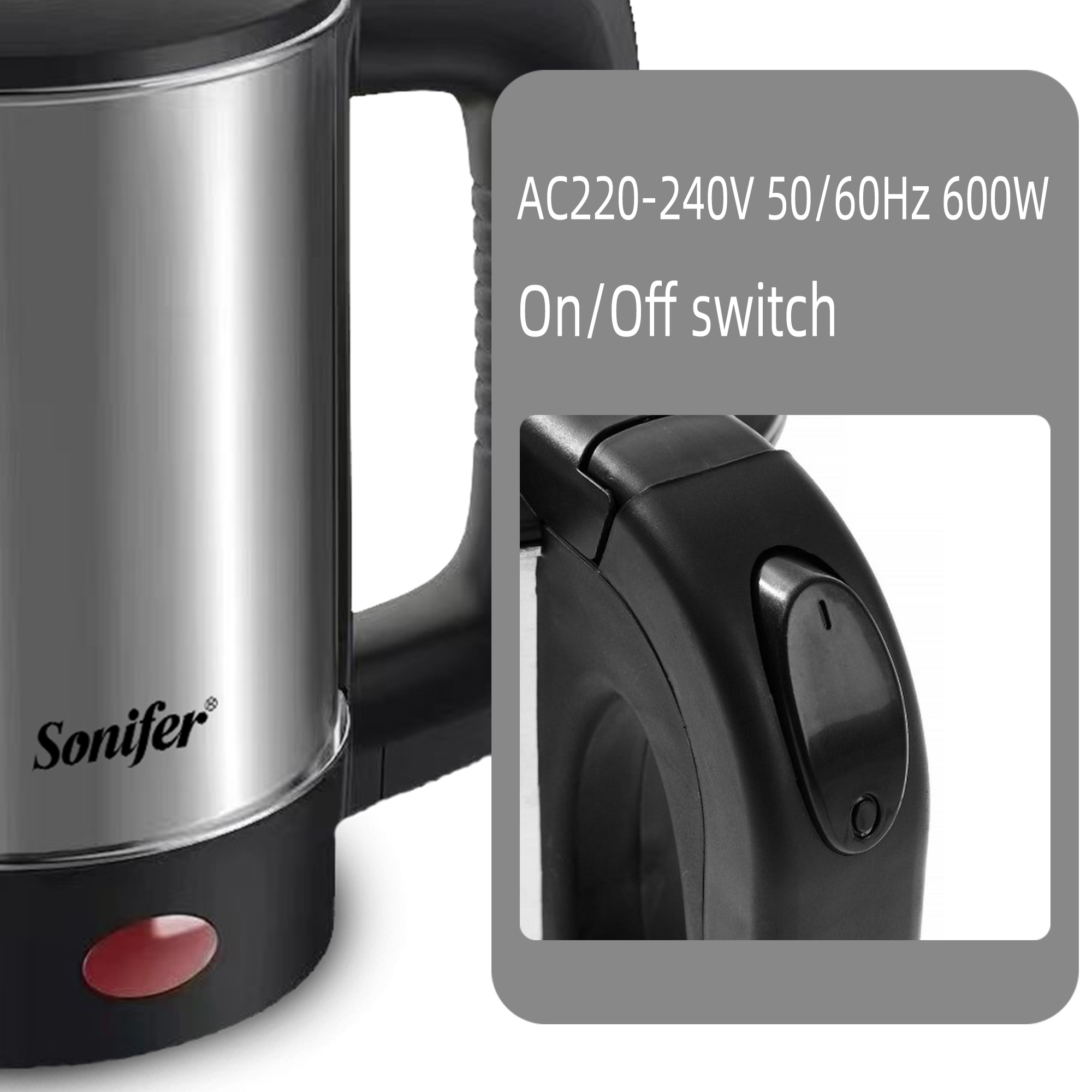 0.5L Mini Electric Kettle Tea Coffee Stainless Steel 600W Portable Travel Water Boiler Pot For Hotel Family Trip Sonifer AI0001 – Image 4