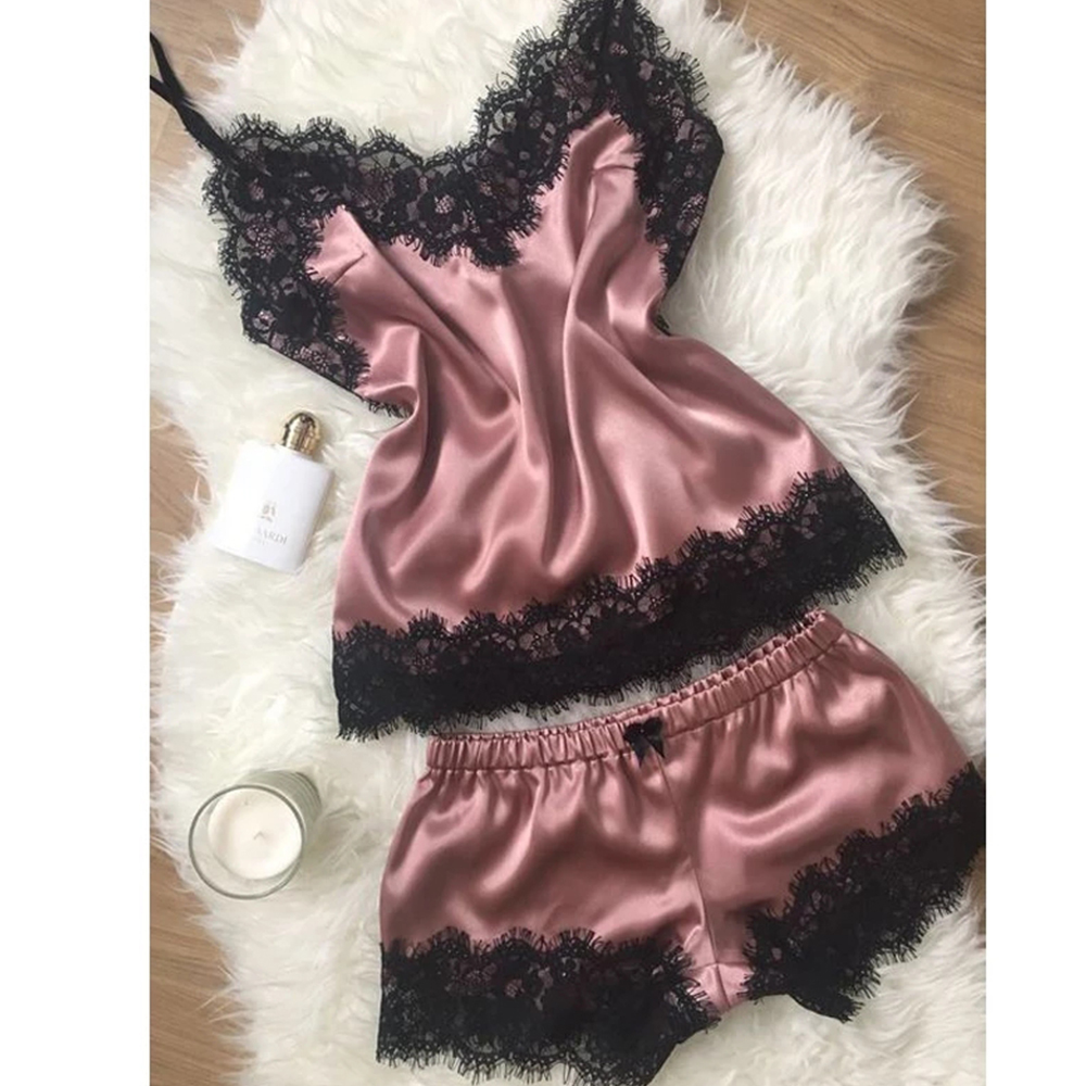 Pyjama en Satin extensible pour femmes, ensemble de nuit, col en v, nuisette en dentelle, Sexy, avec nœud papillon, vêtements de nuit, nouvelle collection AI0001