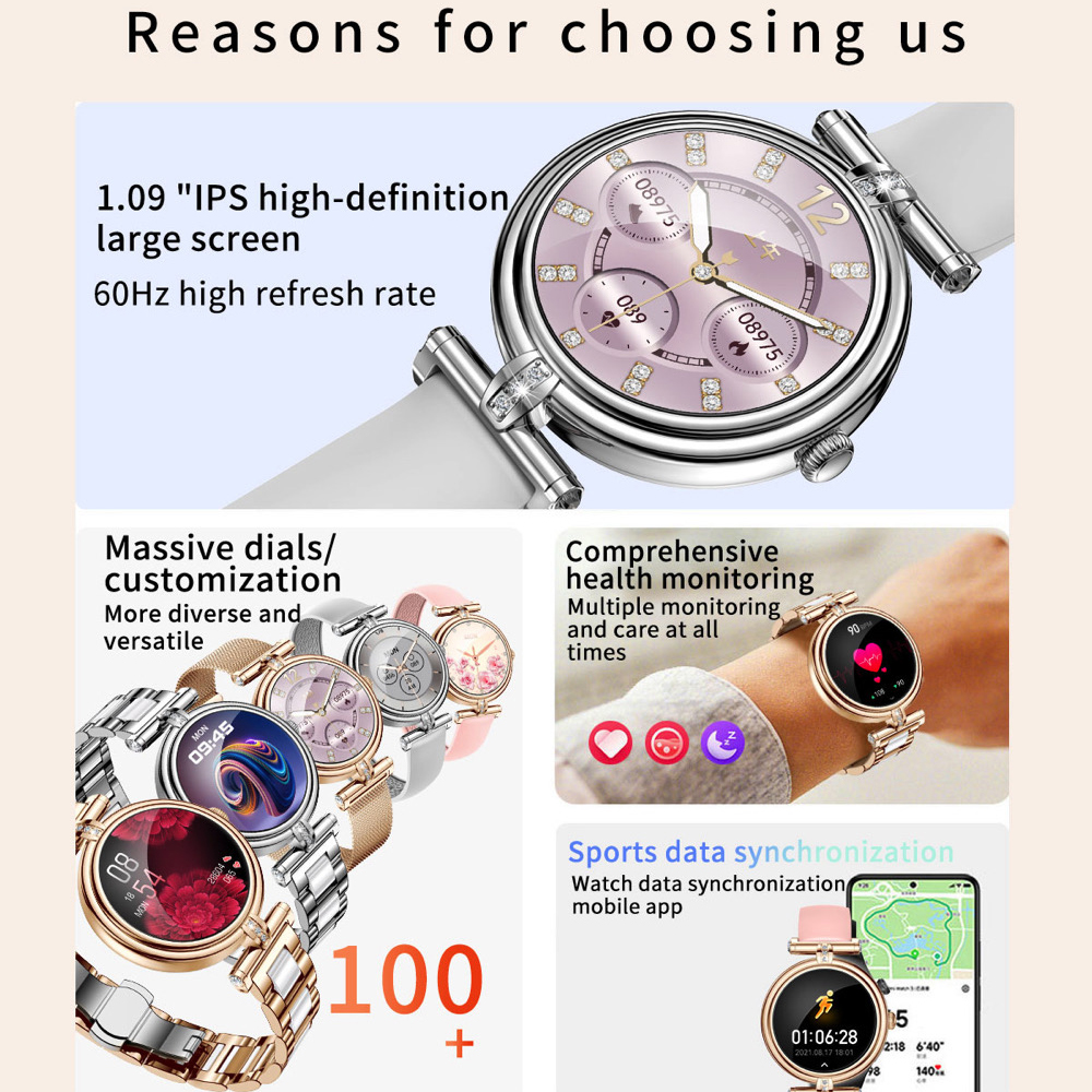 Montre intelligente d'appel Bluetooth pour femme, 8763MooE, montre intelligente à la mode, cadran bricolage, sport, fitness, fréquence cardiaque, bracelet étanche, cadeau, 1.09 AI0001 – Image 6