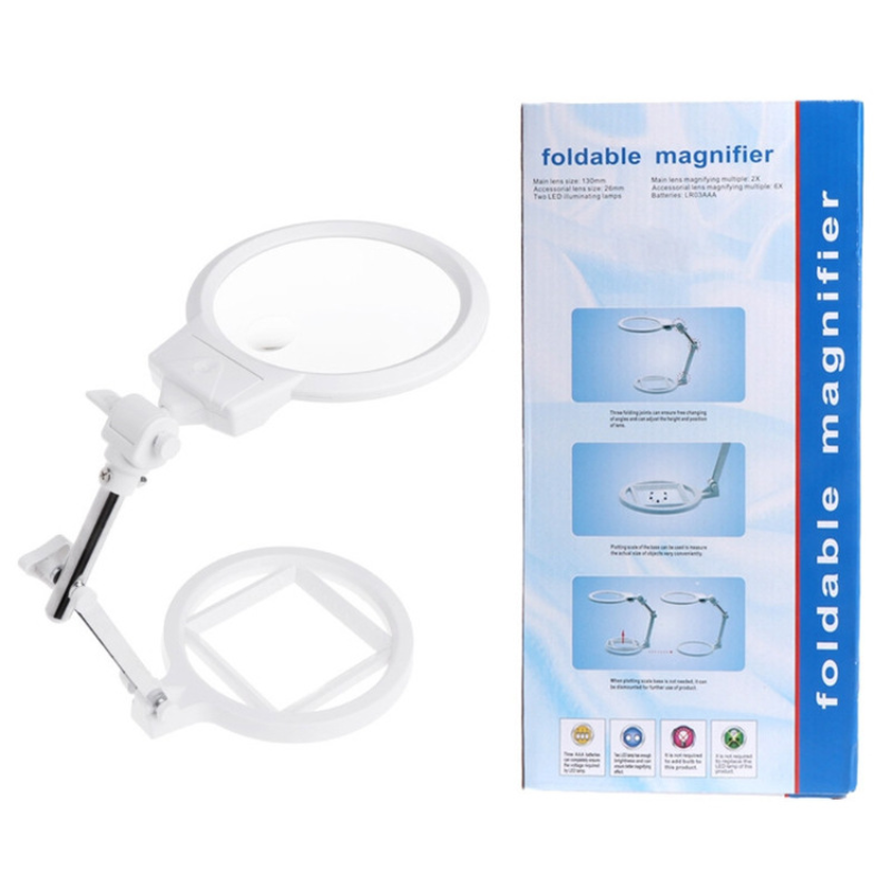 Lampe de bureau pliable Loupe éclairée, échelle 5X 2.5X Loupe de table avec lumière LED Support rapide en métal Grande lecture Lupa AI0001 – Image 2