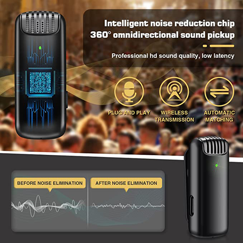 Microphone Lavalier sans fil avec étui de chargement, micro portable, audio, vidéo, statique, iPhone, appareil photo Android, ordinateur portable, micro de jeu en direct AI0001 – Image 5