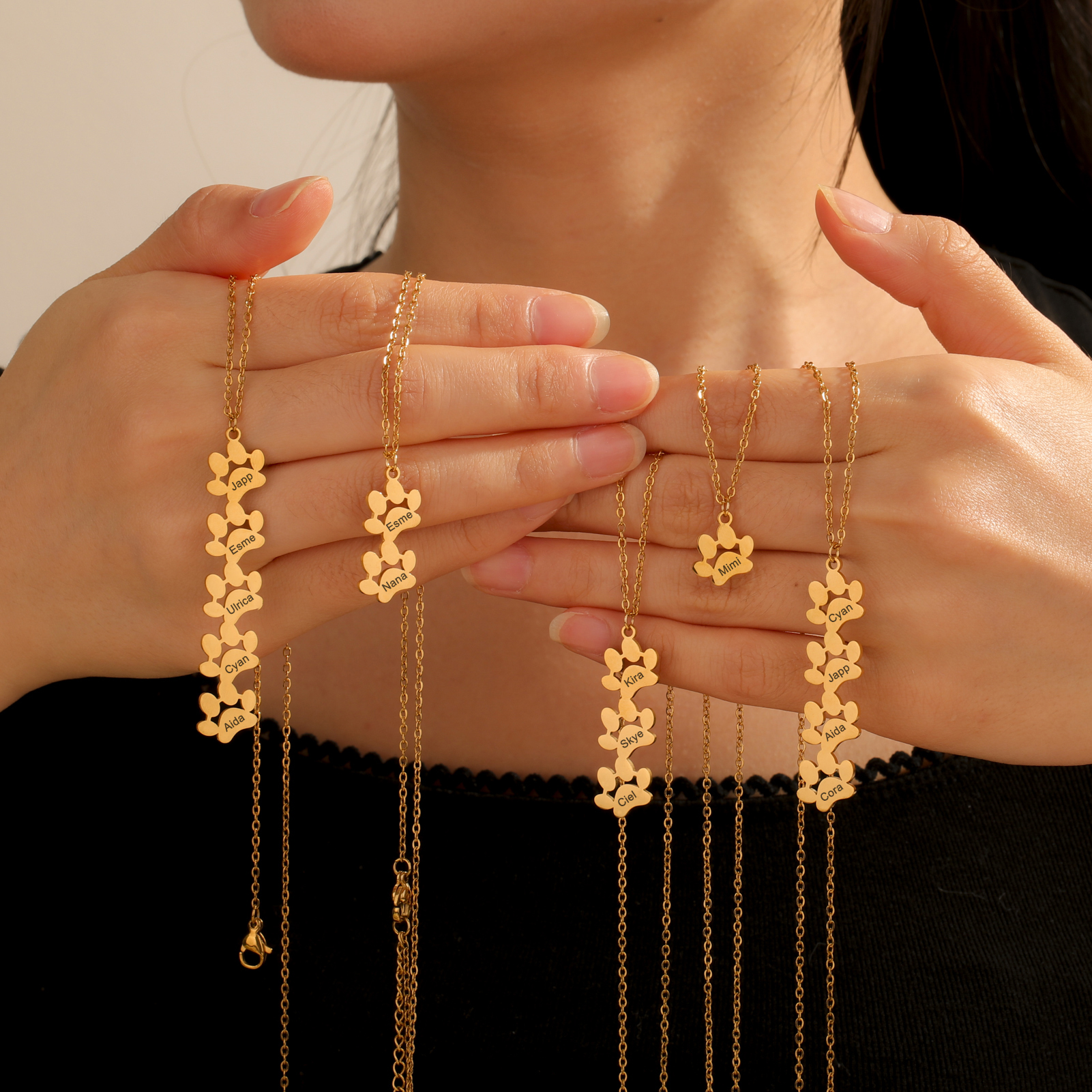 Lemegeton Collier personnalisé en acier inoxydable avec nom de patte de chien et de chat, bijoux commémoratifs pour animaux de compagnie, accessoires JOChild pour femmes AI0001 – Image 6