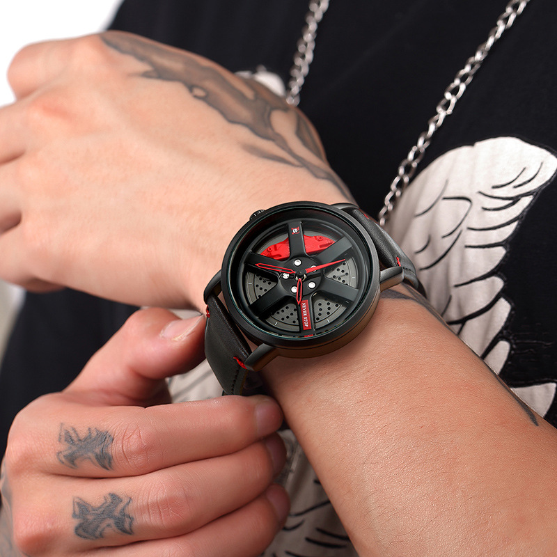 UTHAI L98-Montre-bracelet à quartz en cuir pour homme, étanche, sport, personnalité, hub de voiture, rotation à 360 °, marque de mode AI0001 – Image 5