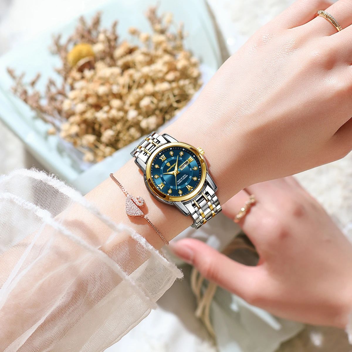 POEDAGAR-Montre-Bracelet à Quartz de Luxe pour Femme, en Acier Inoxydable, Étanche, avec Date et Semaine AI0001 – Image 4
