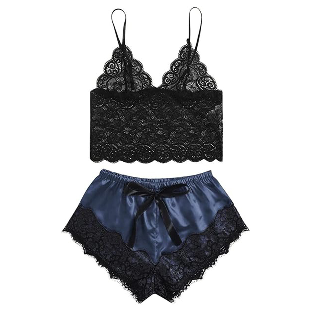 Vêtements de nuit sexy en dentelle pour femmes, ensemble de pyjamas évidés, soutien-gorge court en Y fin, olympiques pantalons, tenue intime, vêtements de nuit pour dames, lingerie 7.0 AI0001 – Image 6
