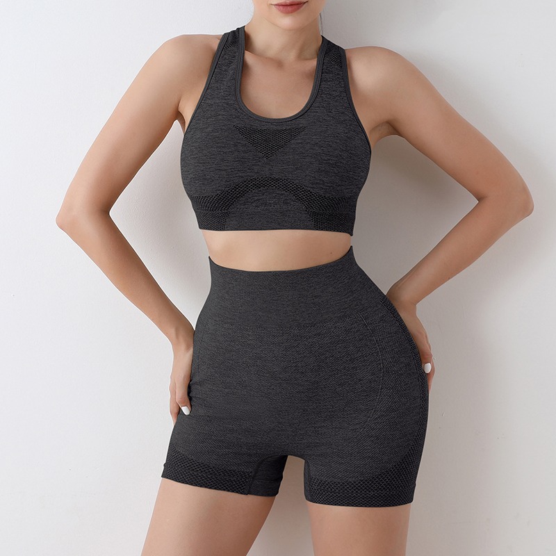 Ensemble de yoga sans couture pour femmes, shorts de gym, soutiens-gorge de sport, brassière d'entraînement, vêtements de yoga, leggings de fitness AI0001 – Image 3