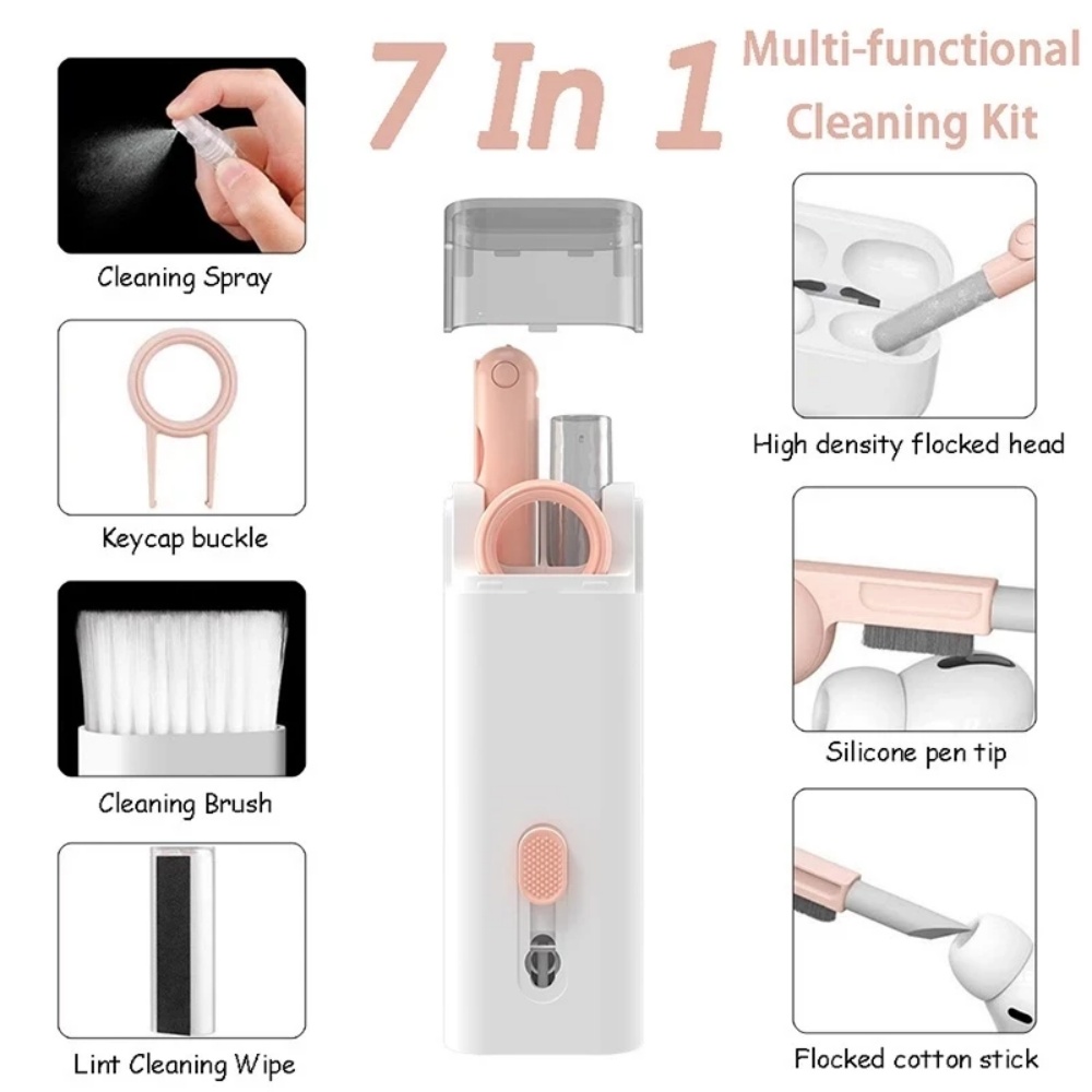 Kit de brosse de nettoyage de clavier d'ordinateur, étui pour casque multifonctionnel, outils de livres, bouteille de pulvérisation, nettoyage, agaçant, écran, livres, 7 en 1 AI0001