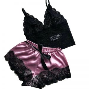 Vêtements de nuit sexy en dentelle pour femmes, nuisette à col en V, ensemble de pyjamas, lingerie, short en Y AI0001