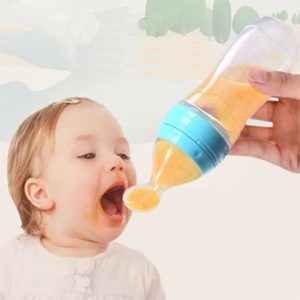 BiSantos en silicone avec cuillère pour bébé, nouveau-né, nourrisson, cuillère à presser, tout-petit, complément alimentaire, bouteille de céréales, mangeoire à lait, 90ml AI0001