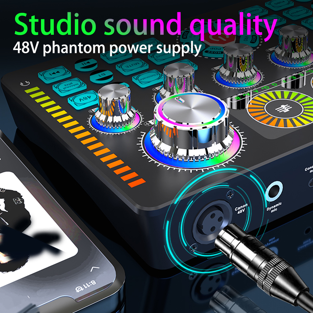 Q7 Dernière Professionnel Portable Bluetooth Carte Son Pour Le Karaoké Podcast Home Studio Enregistrement Diffusion Microphone Mélangeur AI0001 – Image 6