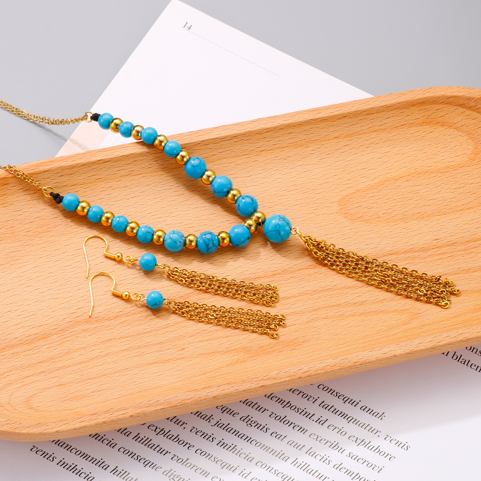 Kalen – collier ras du cou en pierre naturelle pour femmes, ensemble de bijoux en perles de style bohémien, fait à la main, boucles d'oreilles colorées AI0001 – Image 4