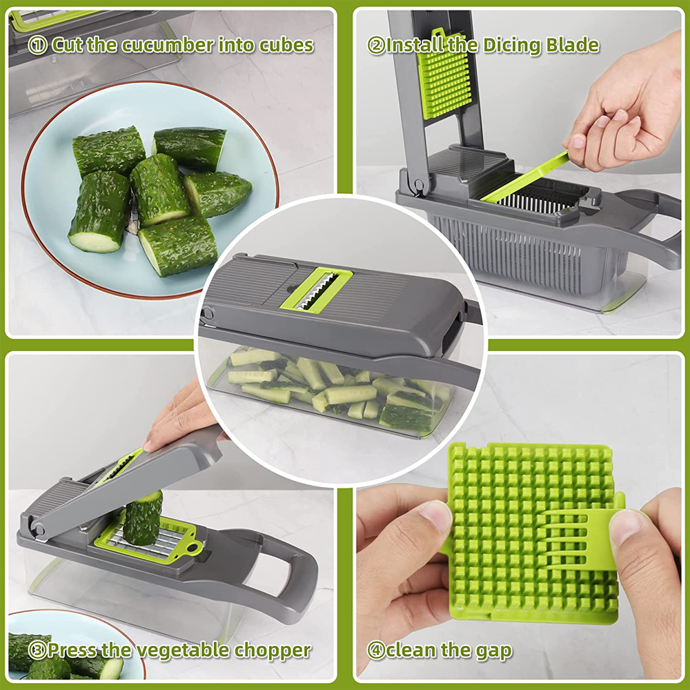 LMETJMA-Hachoir à légumes professionnel, trancheuse à mandoline, hachoir à oignons, trancheuse à légumes avec 8 lames et panier filtrant KC0451 AI0001 – Image 3