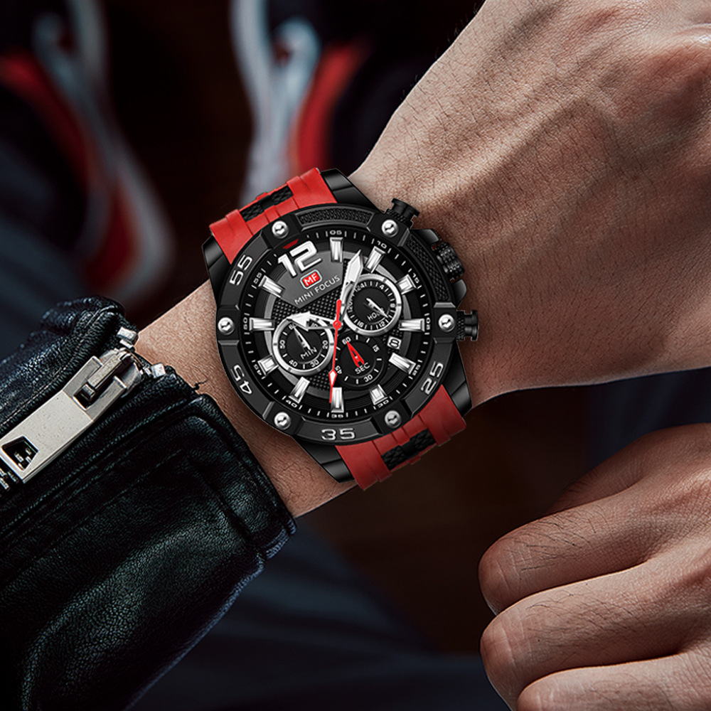 MINI FOCUS-Montres à quartz étanches pour hommes, 0349G, mode extérieure, montre-bracelet, date, chronographe, affichage analogique, bracelet en silicone, horloge AI0001 – Image 4