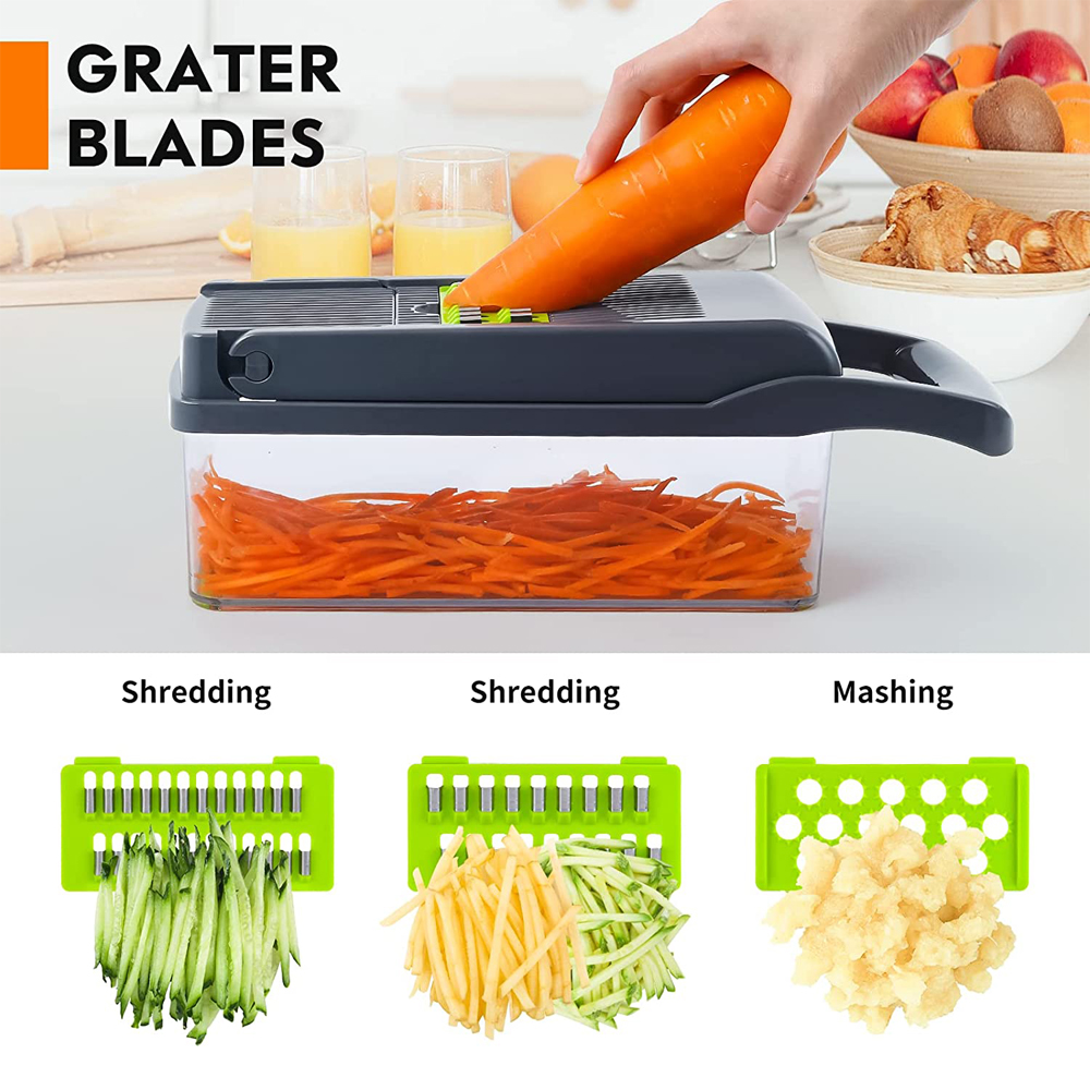 LMETJMA-Hachoir à légumes professionnel, trancheuse à mandoline, hachoir à oignons, trancheuse à légumes avec 8 lames et panier filtrant KC0451 AI0001 – Image 5