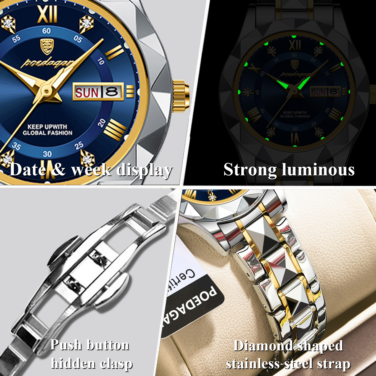 POEDAGAR-Montre-Bracelet de Luxe en Acier Inoxydable pour Femme, Accessoire Étanche, à Quartz, avec Boîte AI0001 – Image 5