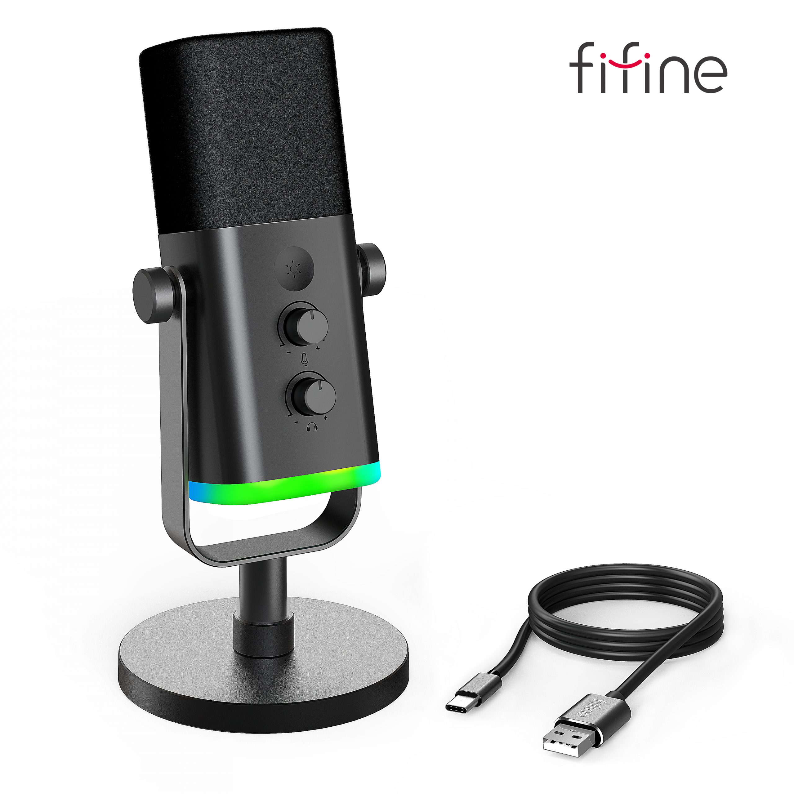FIFINE-Microphone dynamique USB/XLR avec contrôle RVB/prise téléphonique sauna/muet, MIC pour PC Gaming Static Streaming AmpliGame-AM8 AI0001