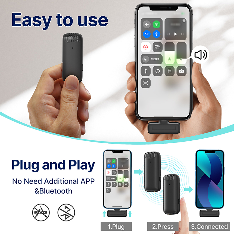 Ulanzi-Microphone Lavalier J12, Microphone portable professionnel, Portée de réception de 20m, Plug Play, Smartphone, Android, iPhone 16, 15, 14, 13, 12 AI0001 – Image 6