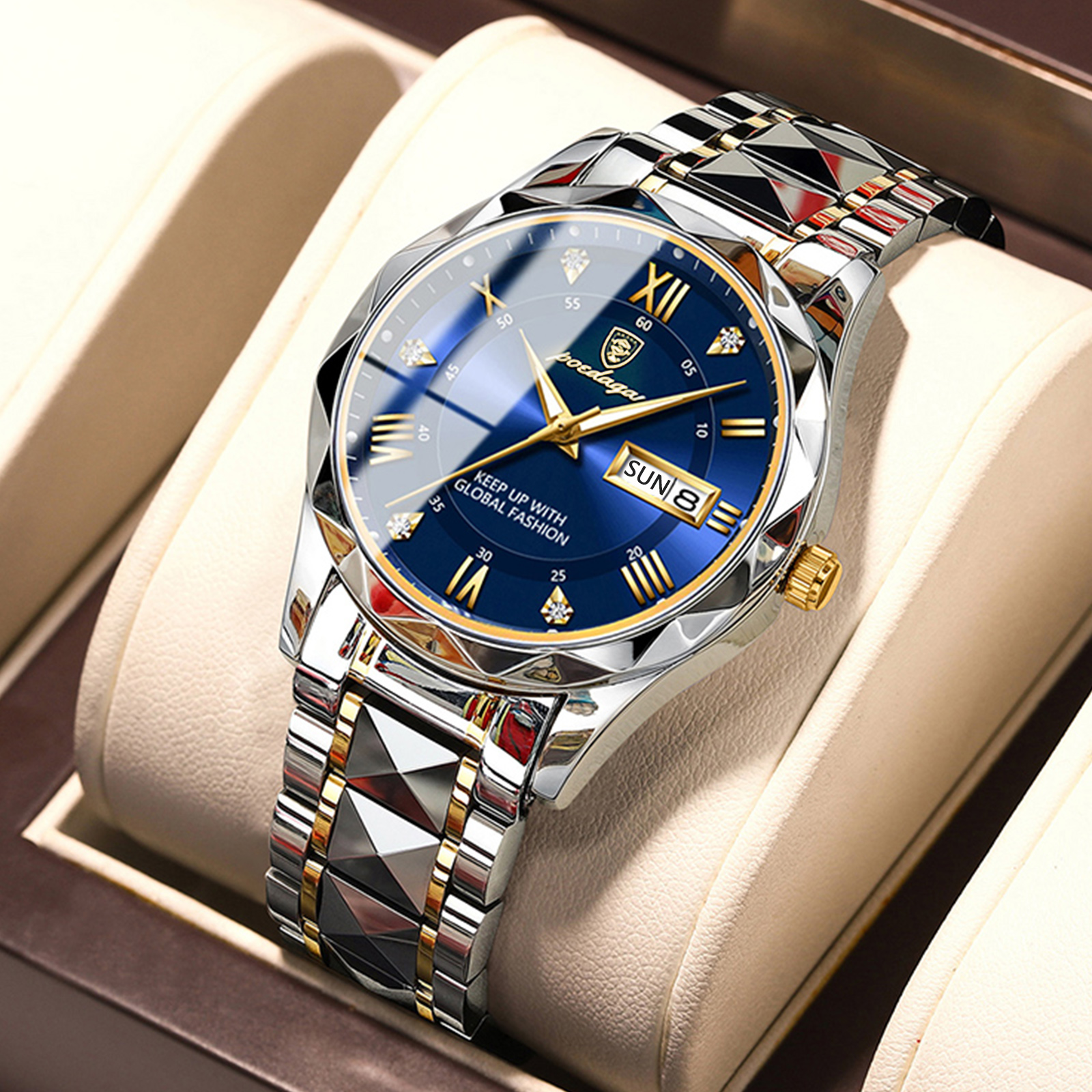 POEDAGAR-Montre-bracelet de luxe en acier inoxydable pour homme, étanche, Shoous, date, semaine, montres pour homme, horloge à quartz, sport AI0001