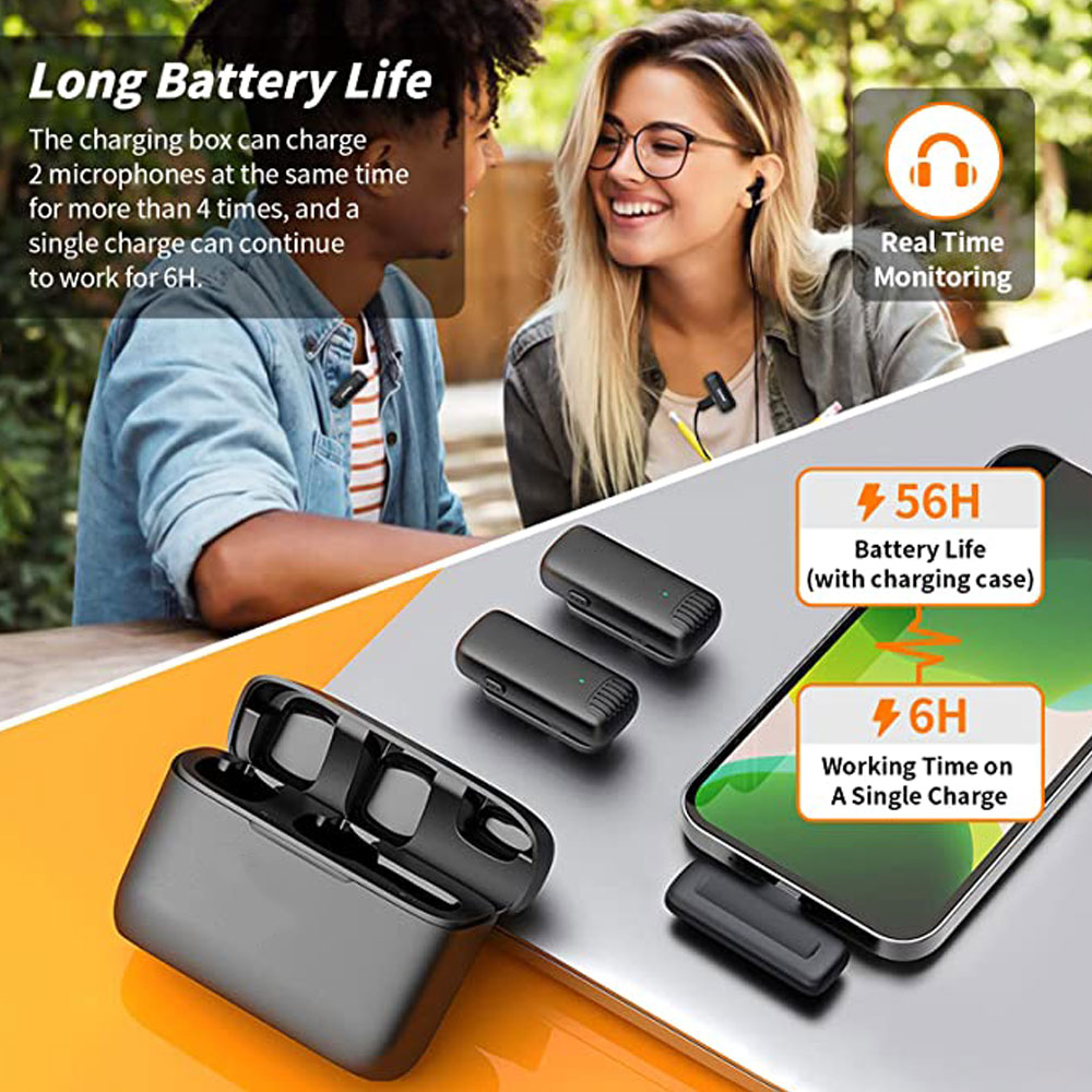 Microphone Lavalier sans fil avec étui de chargement, micro portable, audio, vidéo, statique, iPhone, appareil photo Android, ordinateur portable, micro de jeu en direct AI0001 – Image 4