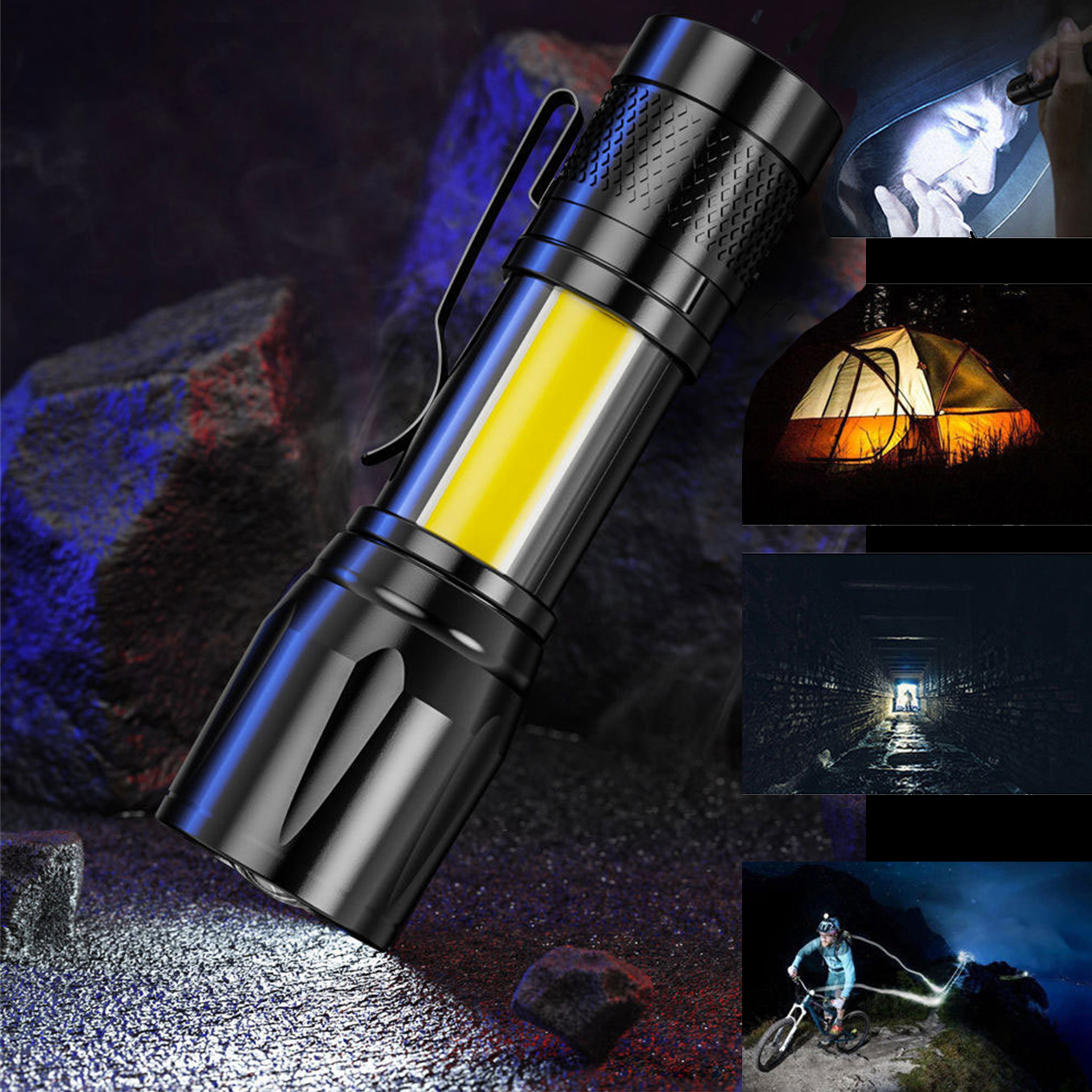 Lampe de poche à lumière LED avec batterie Rechargeable, Zoom, torche tactique pour Camping en plein air, lanterne à chargeur USB AI0001 – Image 5