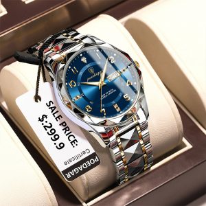 POEDAGAR-Montre-Bracelet de Luxe en Acier Inoxydable pour Homme, Étanche, Date Semaine, dehors, Quartz, avec Boîte AI0001