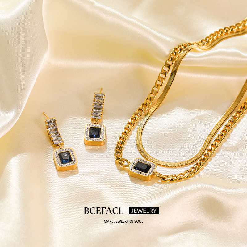 BCEFACL-Ensemble de bijoux imperméables SION L pour femme, acier inoxydable, bleu, pendentif en cristal, collier et boucles d'oreilles, cadeau pour fille, nouvelle tendance AI0001 – Image 6