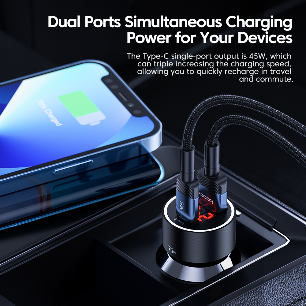 Toocki-Chargeur de téléphone de voiture USB C à charge rapide, 75W, QC4.0, PD3.0, SCP, 5A, PD, Type C, iPhone 14, 13, Samsung, Xiaomi, Huawei AI0001 – Image 5