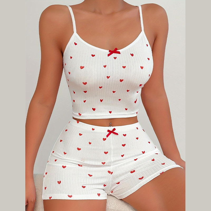 Ensemble de pyjama sexy imprimé cœur pour femme, bretelles nœud papillon, loisirs à la maison AI0001 – Image 7