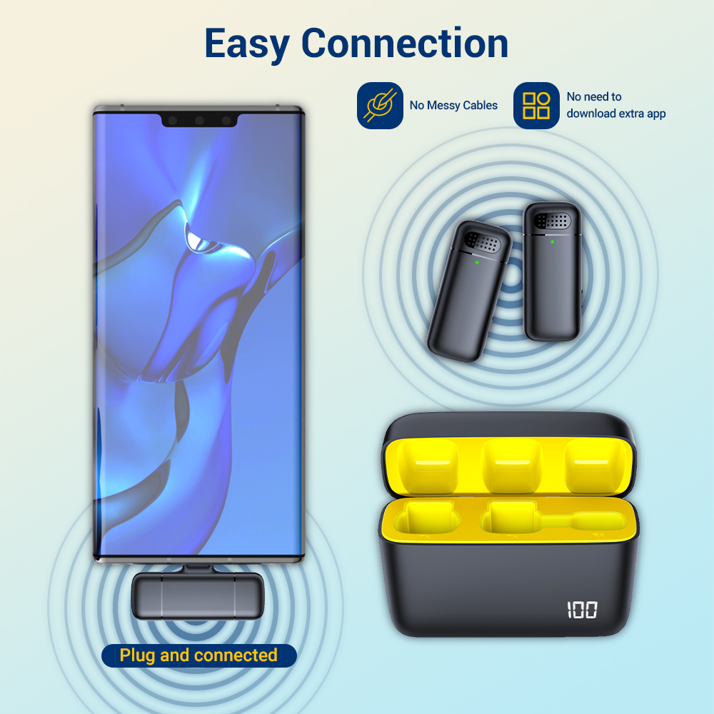 Basix-Mini microphone Lavalier sans fil portable, réduction du bruit, vidéo, microphone statique, iPhone, Android, boîtier de chargement AI0001 – Image 5