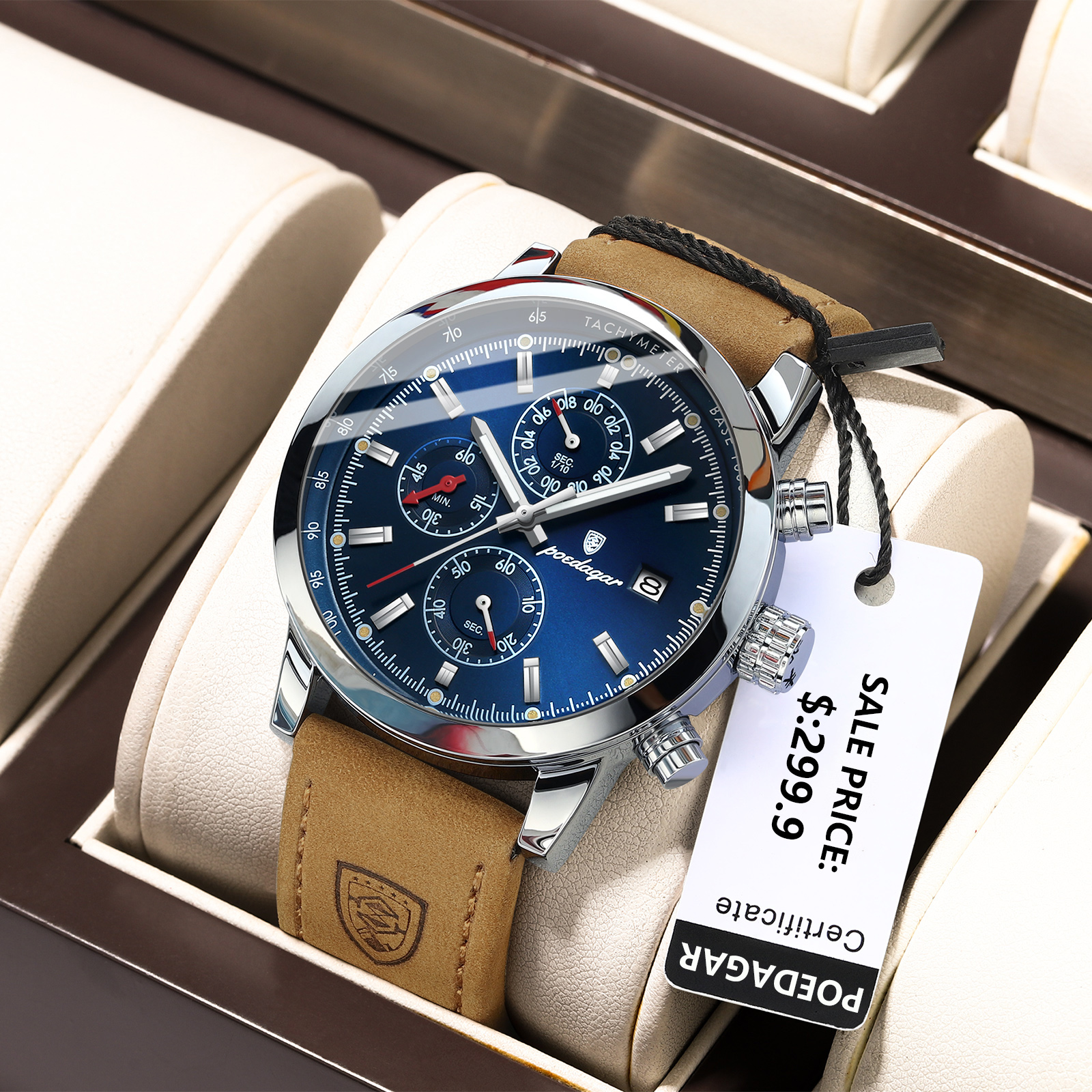 POEDAGAR-Montre-Bracelet de Luxe en Cuir pour Homme, Étanche, Shoous, Chronographe, Date, dehors, Quartz AI0001 – Image 6