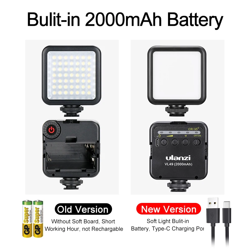 Ulanzi-Mini lampe de remplissage LED Vlog, éclairage photographique, lampe de remplissage selfie, téléphone vidéo, blanc, n'aime 2000 K, 5500 mAh, 6W, VL49 AI0001 – Image 5