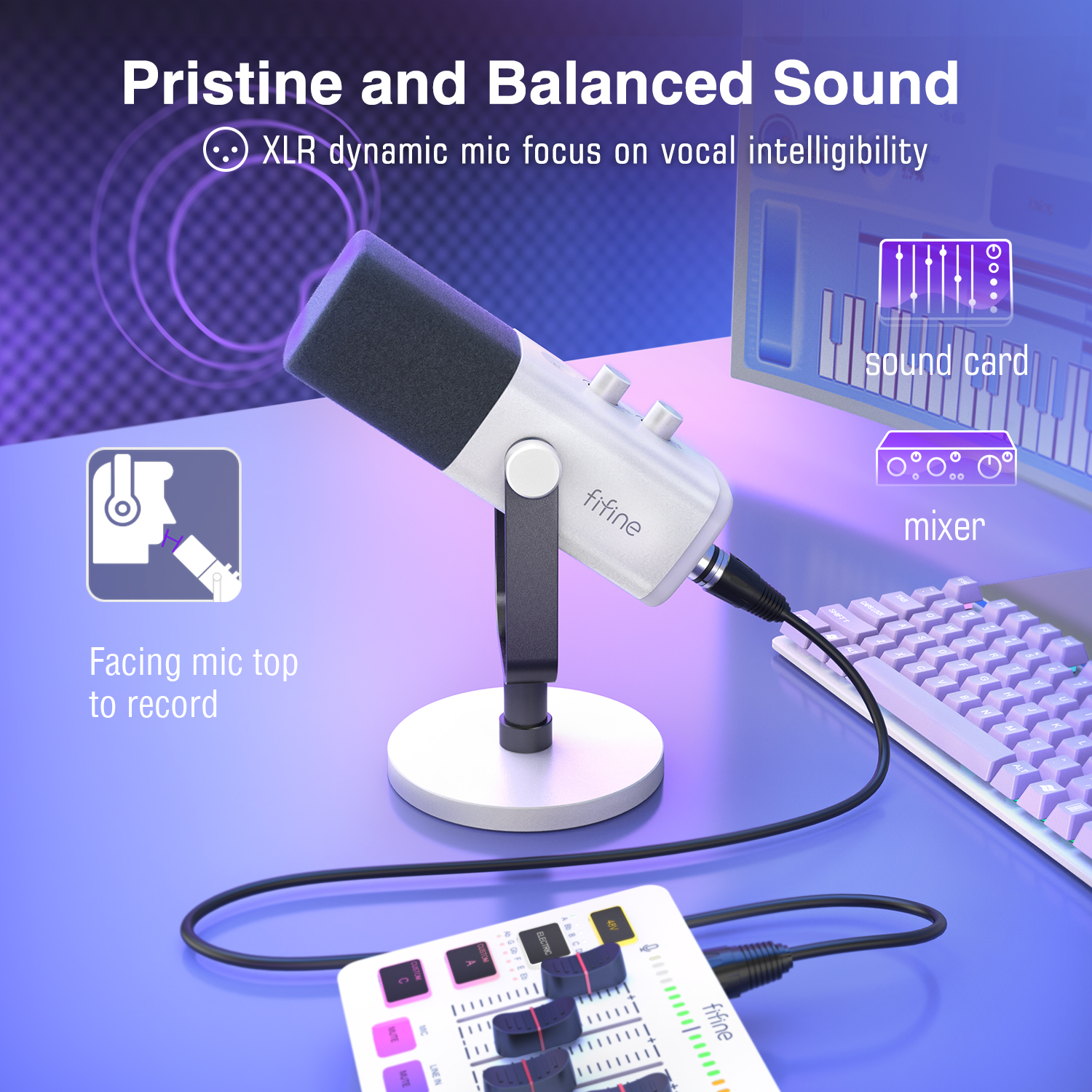 FIFINE-Microphone dynamique avec prise téléphonique sauna, RVB, muet, micro pour streaming statique, jeux PS4, PS5, Ampligame, AM8W, XLR, USB AI0001 – Image 6