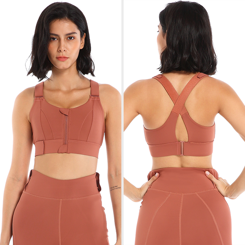 Soutien-gorge de sport pour femme, collant, haut court, yoga, fermeture éclair frontale, grande taille, sangle réglable, antichoc, fitness, brassière athlétique AI0001 – Image 6