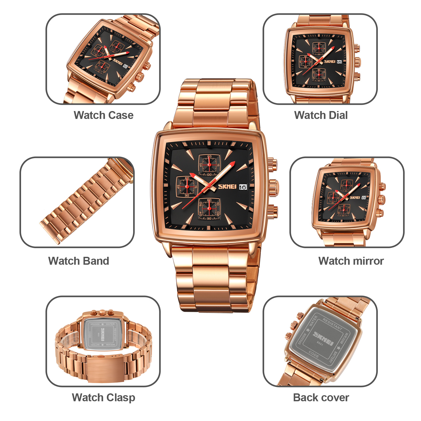 SKMEI-Montre-bracelet de sport à quartz pour homme, montres en acier complet, horloge décontractée, date et heure, luxe AI0001 – Image 3