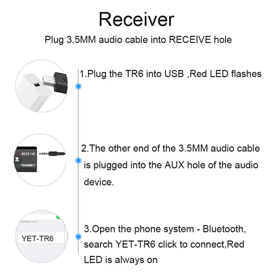 Émetteur-récepteur audio Bluetooth 5.0, prise AUX 3.5mm, RCA, USB, dongle stéréo sans fil, adaptateur pour TV, kit de voiture, haut-parleur, sauna, téléphone AI0001 – Image 5