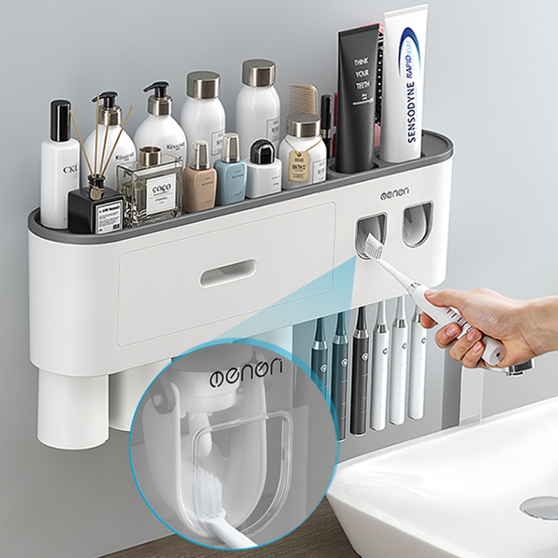 IZEFS-Porte-brosse à dents inversé à adsorption magnétique, double distributeur automatique de dentifrice, rangement, ensemble d'accessoires T1 HOAccessrespiration AI0001 – Image 6