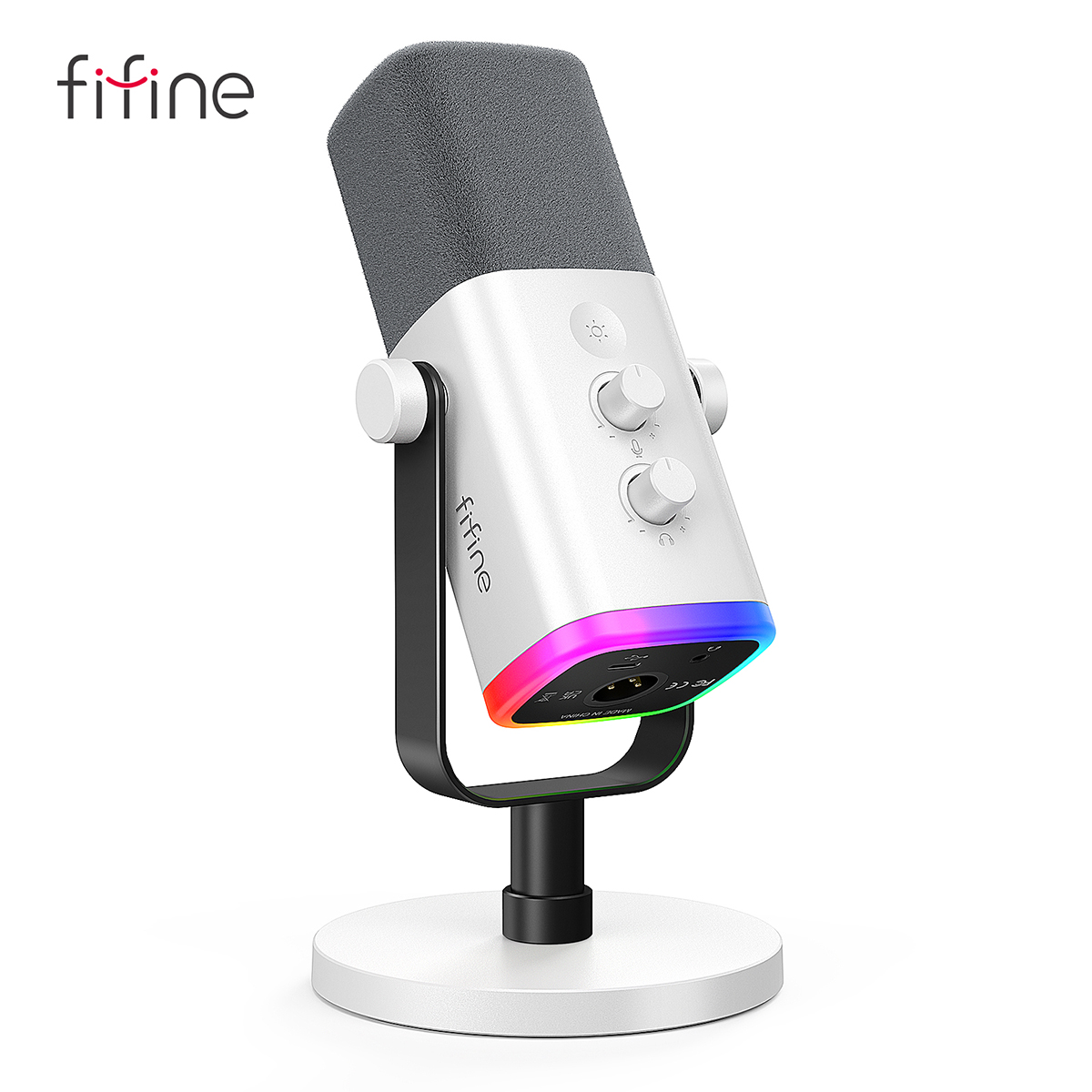 FIFINE-Microphone dynamique avec prise téléphonique sauna, RVB, muet, micro pour streaming statique, jeux PS4, PS5, Ampligame, AM8W, XLR, USB AI0001
