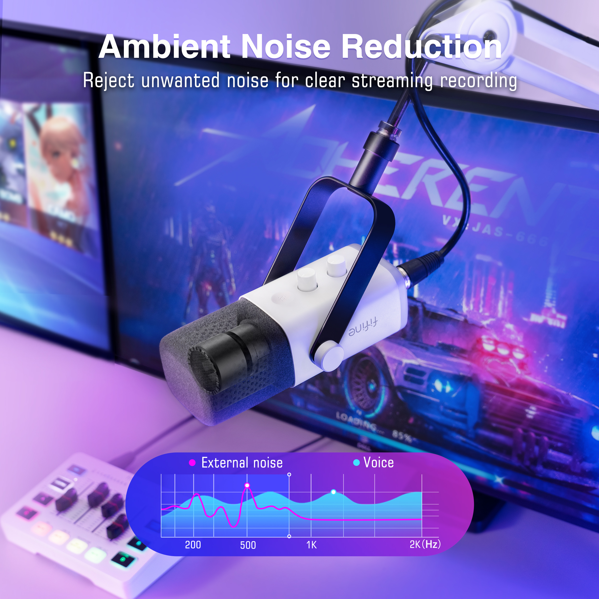 FIFINE-Microphone dynamique avec prise téléphonique sauna, RVB, muet, micro pour streaming statique, jeux PS4, PS5, Ampligame, AM8W, XLR, USB AI0001 – Image 2