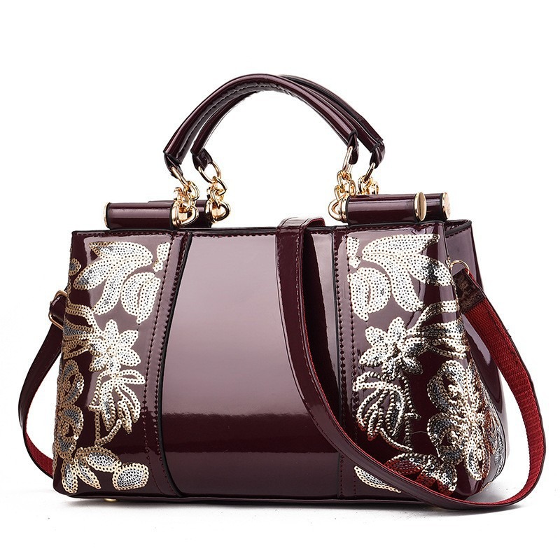 Sac à main brodé en cuir verni brillant pour femme, européen, américain, designer, femme, initié, bandoulière AI0001 – Image 5