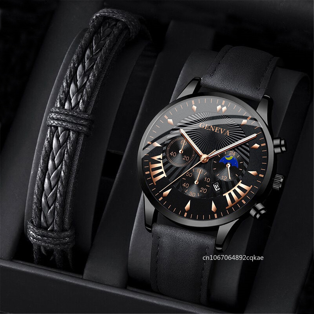 Ensemble de montres de sport à quartz pour hommes, bracelet en cuir, horloge à calendrier, luxe, décontracté, affaires, mode, 2 pièces AI0001