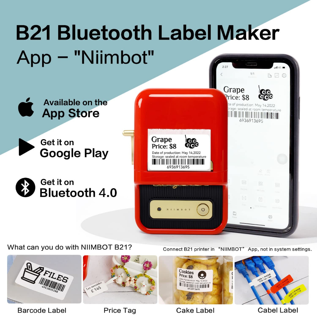 NIIMBOT-Imprimante thermique portable Bluetooth B21, étiqueteuse, autocollant, code-barres, prix des marchandises AI0001 – Image 2