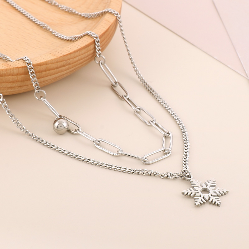 Ensemble de bijoux en acier inoxydable pour femme, double style, bracelet, collier, breloques cloche et flocon de neige, dessin animé, personnalité, Noël AI0001 – Image 2